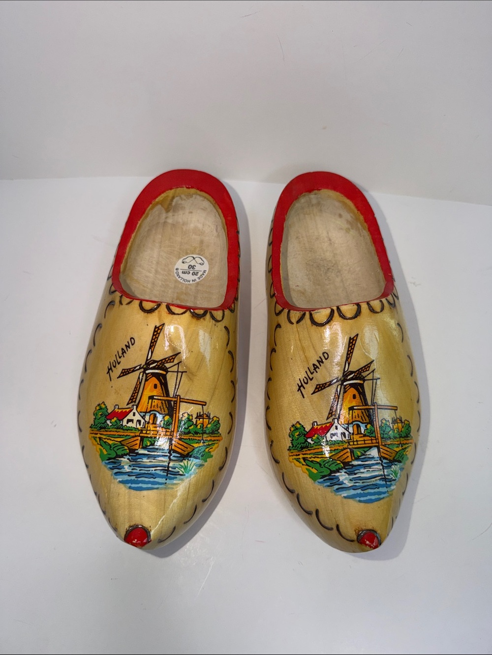 VINTAGE Dutch Made in Holland Hand-Painted Wooden Kids Shoes Clogs Windmill 30